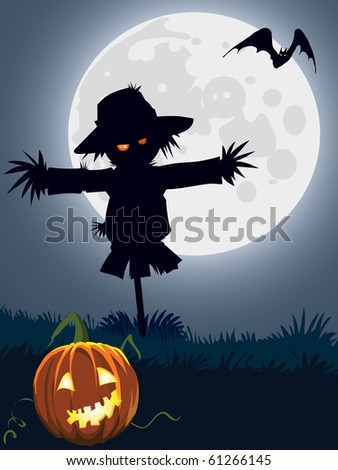 Halloween scary scarecrow, illustration for Halloween holiday