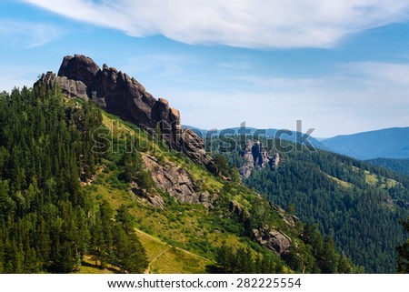 Summer landscape the wood, mountains in Russia Siberia