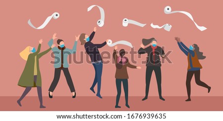 Housewives shoppers fight for toilet paper tissues to hoard in worst case of COVID-19 pandemic ,Coronavirus Disease effect concept vector