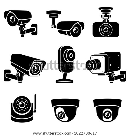 CCTV camera icons. Vector illustrations.