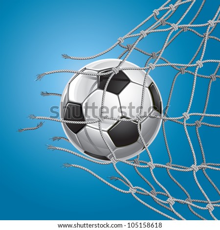 Soccer Goal. Soccer Ball Or Football Breaking Through The Net Of The ...