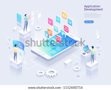 Application development vector isometric illustrations.