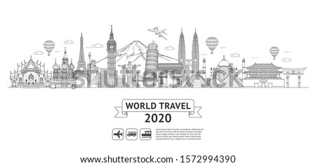 World travel doodle art drawing style vector illustrations. Famous landmarks in the world.