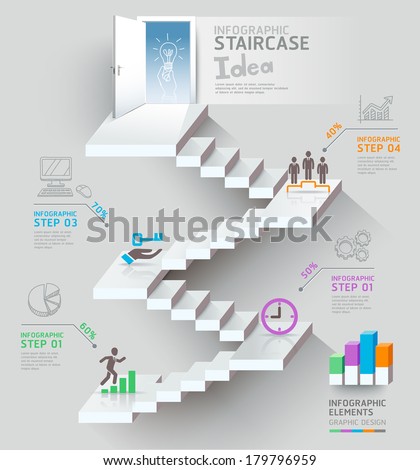 Business staircase thinking idea, Staircase doorway conceptual. Vector illustration. can be used for workflow layout, banner, diagram, number options, infographics, web design. 
