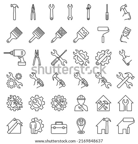 Repair tool house line icons