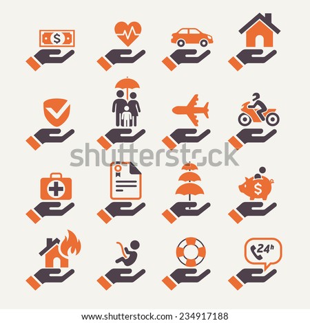 Insurance hand icons set. Vector Illustration.