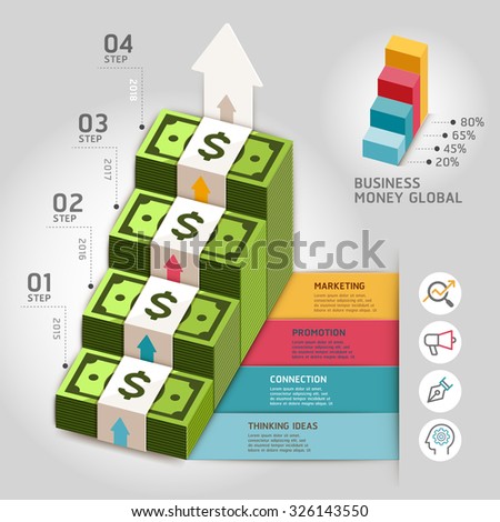 Business money global arrow staircase template. Vector illustration. can be used for workflow layout, banner, number options, diagram, web design, infographics, timeline template.