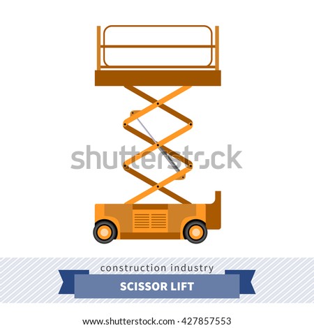 Aerial man scissor lift crane. Side view mobile crane isolated vector illustration