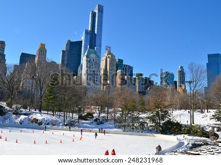 New York City - January 28, 2015: Ice-skating in Central Park on January 28, 2015,  Manhattan, New York City, USA.