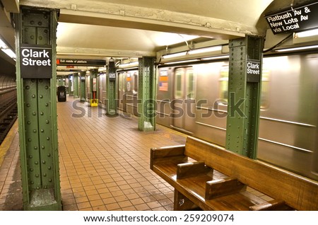 NEW YORK CITY - March 8, 2015: New York City subway station in Brooklyn, New York City, USA.