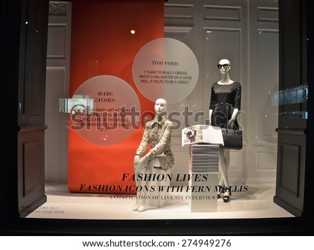 NEW YORK CITY, USA - APRIL 21, 2015: Window display at Saks Fifth Avenue in NYC on April 21, 2015.