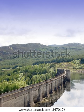 Water reflections at Errochty Hydro Dam in Perthshire Scotland