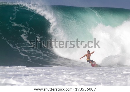 Bali, Indonesia - June 9. 2013: Brazilian pro surfer Gabriel Medina training at Keramas surf area.BALI.Indonesia.06.09.2013.