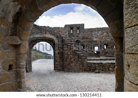 Walled town of MarvÃ?Â£o entrance gate seen from inside. Alentejo, Portalegre, Portugal.