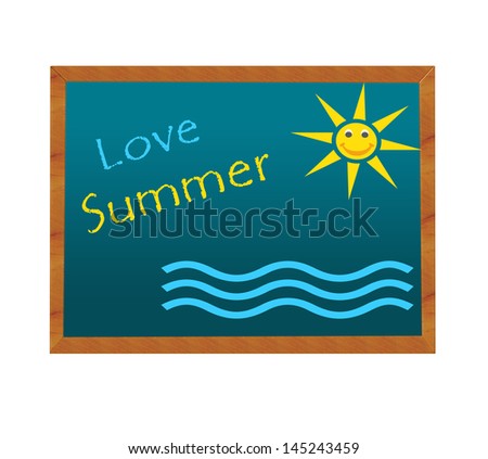 Blackboard with Love Summer image with sun and sea waves