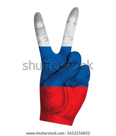 Victoria finger gesture with Russia flag vector illustration