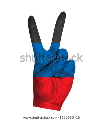 Victoria finger gesture with Donetsk People Republic flag vector illustration