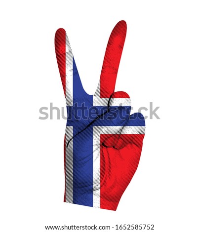 Victoria finger gesture with Norway flag vector illustration