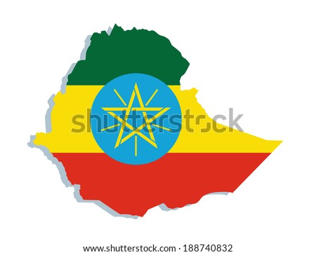map of Ethiopia with the image of the national flag 