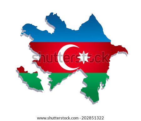 map of Azerbaijan with the image of the national flag