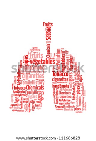 Cause Lung Cancer Info and text collage Composed in the shape of Red Lung