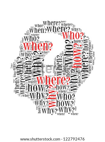 Question Mark Text Collage Composed In The Shape Of Woman Head An ...