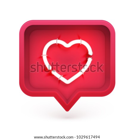 Neon hearts with on and off tubes in 3D speech bubble, vector illustration