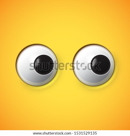 Yellow high-detailed emoticon eyes looking right, vector illustration