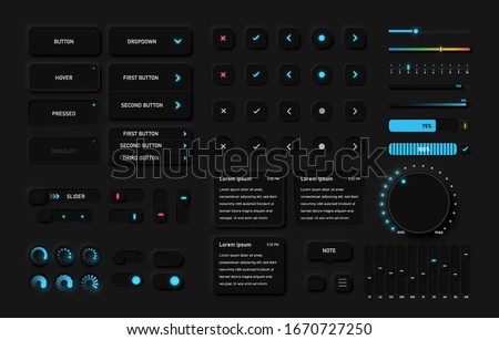 Very high detailed black user interface pack for websites and mobile apps, vector illustration