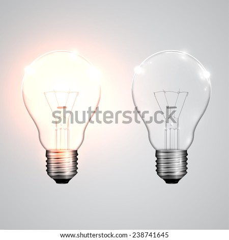 Two realistic lightbulb - on and off, vector