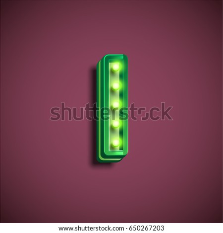 Green character from 'Broadway' lamp font, vector illustration