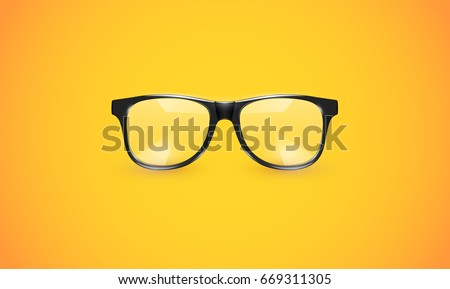 High detailed eyeglasses on yellow background, vector illustration