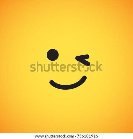 Yellow emoticon face (winking), vector illustration