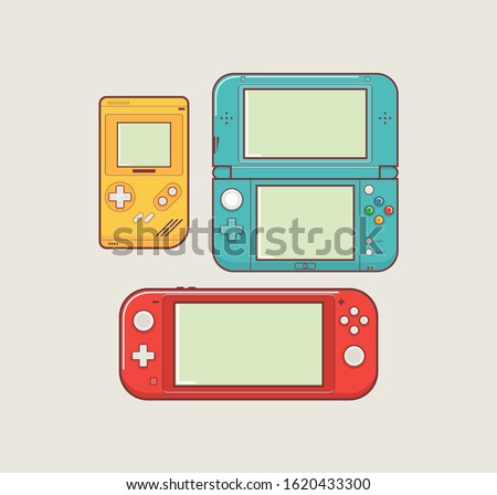 Mobile video console vector illustration. Video game console portable. Creative switch console. 