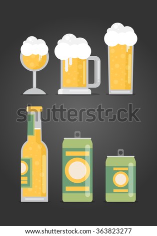 Bottle of beer with glass, flat design modern vector illustration.