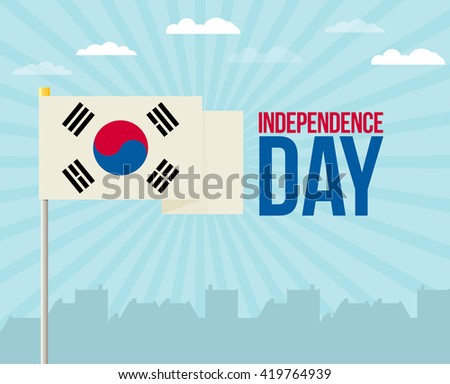 The flat design of the flag on the flagpole. Independence Day. Flag of the Republic of Korea