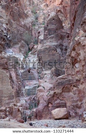 From the Lost City of Petra in Jordan, an abstraction in stone for background of a stairway