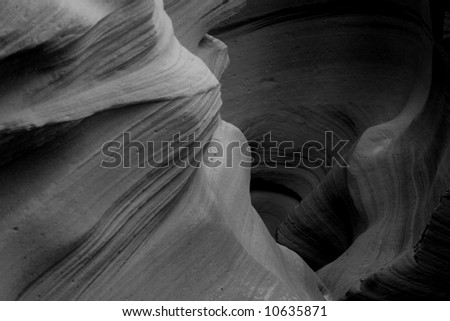 Slot Canyon flowing in black and white