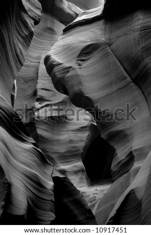 Black and white abstract of Lower Antelope slot canyon