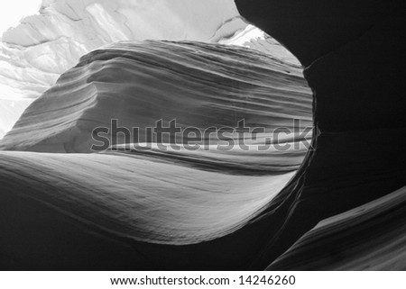 Nature abstract from slot canyon, in black and white