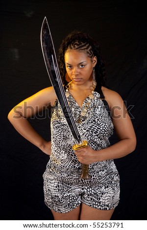 African American woman holding a sword