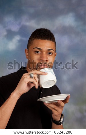 Handsome Black Man Drinking A Cup Of Coffee Or Tea Stock Photo 85245280 ...