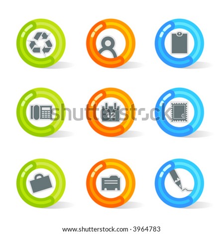 Stylish colorful gel Icons with office symbols; easy edit layered files.