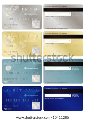 Generic Credit And Debit Cards, Front And Back. Stock Vector ...