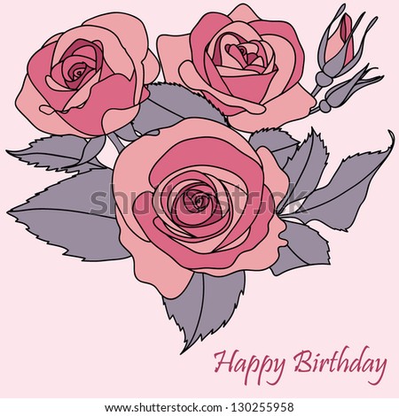 Stylish vintage flowers roses colorful romantic feminine greeting birthday card