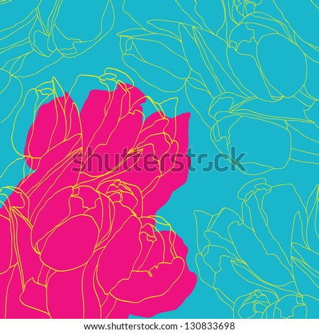 Stylish floral greeting card with blooming flowers tulips vector background