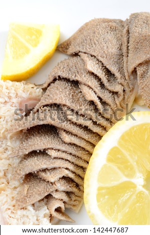 entrails of stomach of beef cooked in salted water with lemon juice called trippa tripe