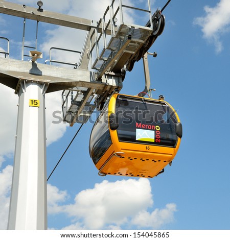 MERANO,ITALY-AUGUST 5:South Tyrol has made history in the field of cable cars and its systems are considered models of technology and safety as Merano 2000 Cable Car on August 5,2013 in Merano-Italy