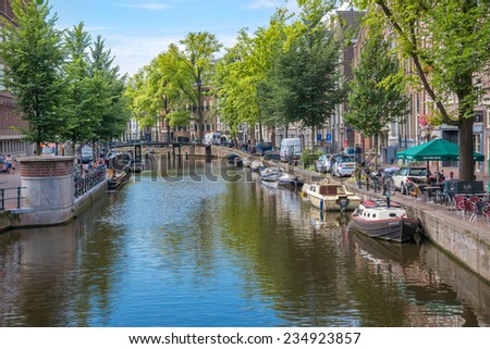 AMSTERDAM, CIRCA AUGUST 2014: Typical landscape with roads and canals of the city center circa  august 2014 in Amsterdam