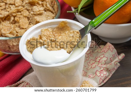low-fat plain yogurt creamy with crispy cereals